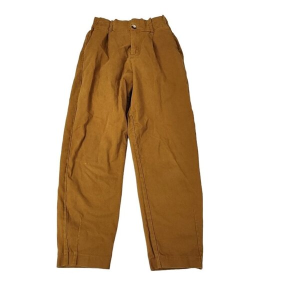 Zara Womens High Waisted Pants Paperbag XS Mustard Yellow Crop Bloggers Favorite - Picture 1 of 12